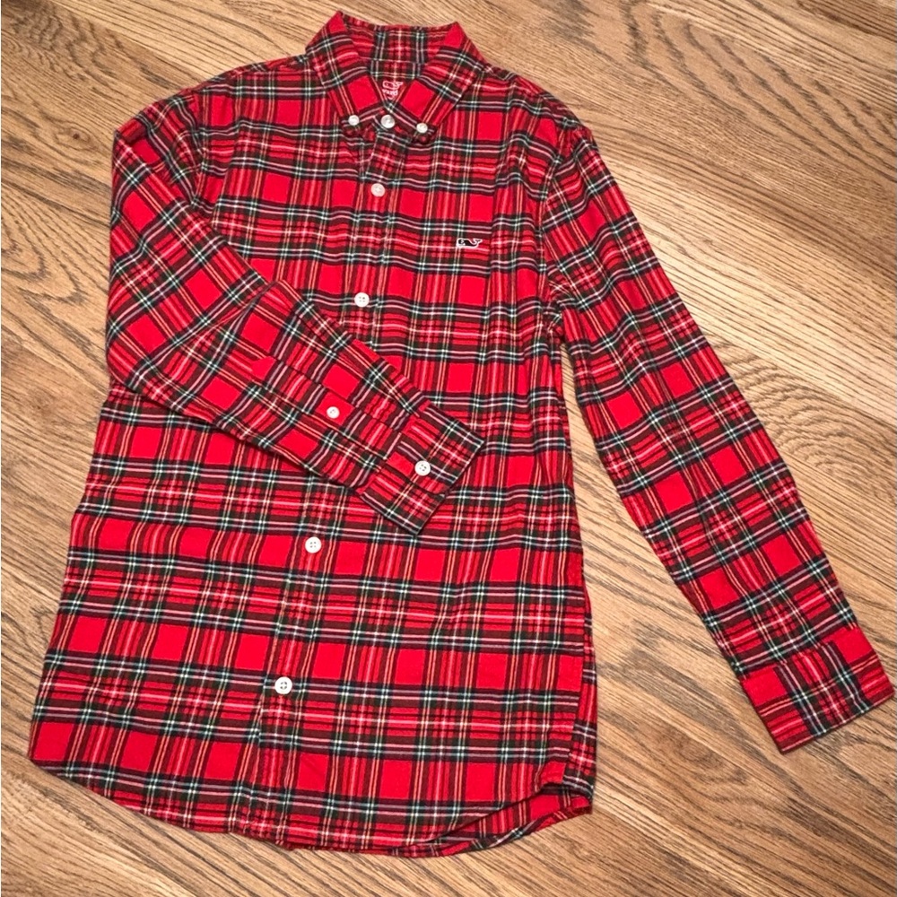 Vineyard Vines Boys Red Holiday Tartan Shirt
